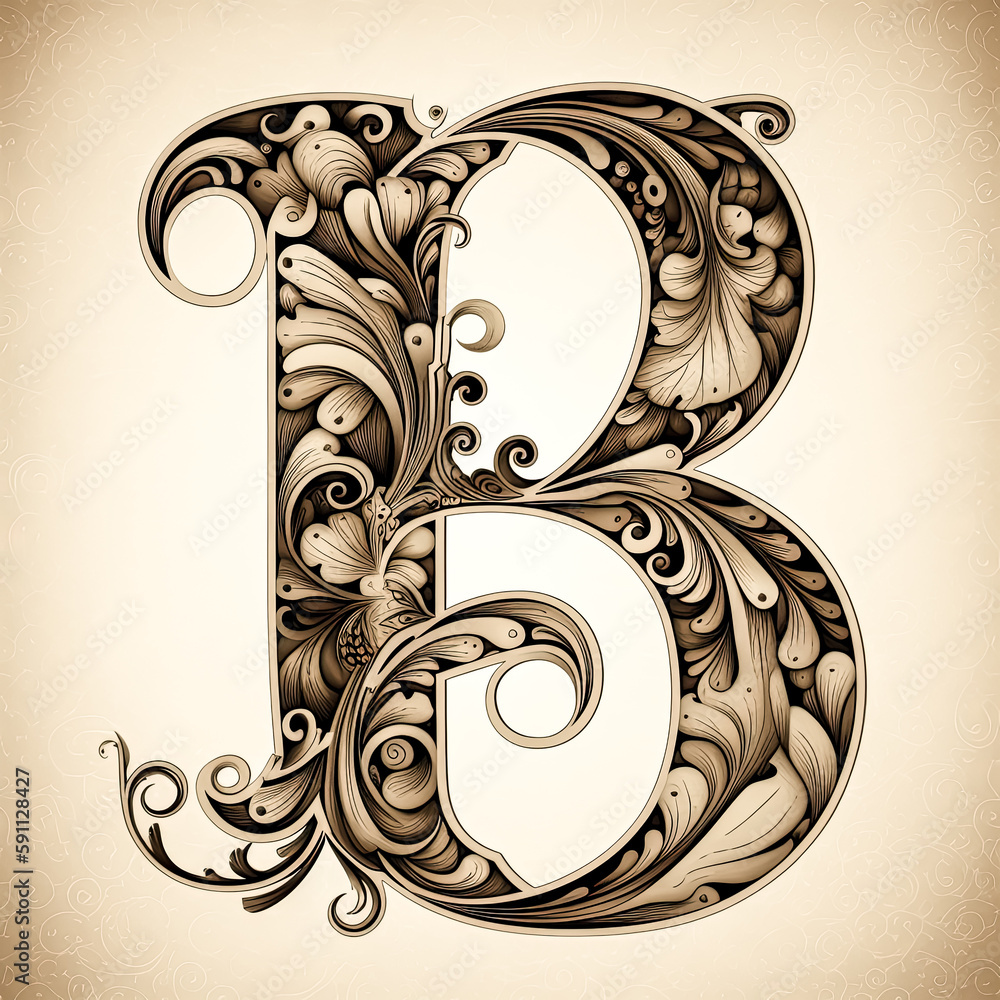 Poster a letter b was created with curvy and elegant lines - generative ai.