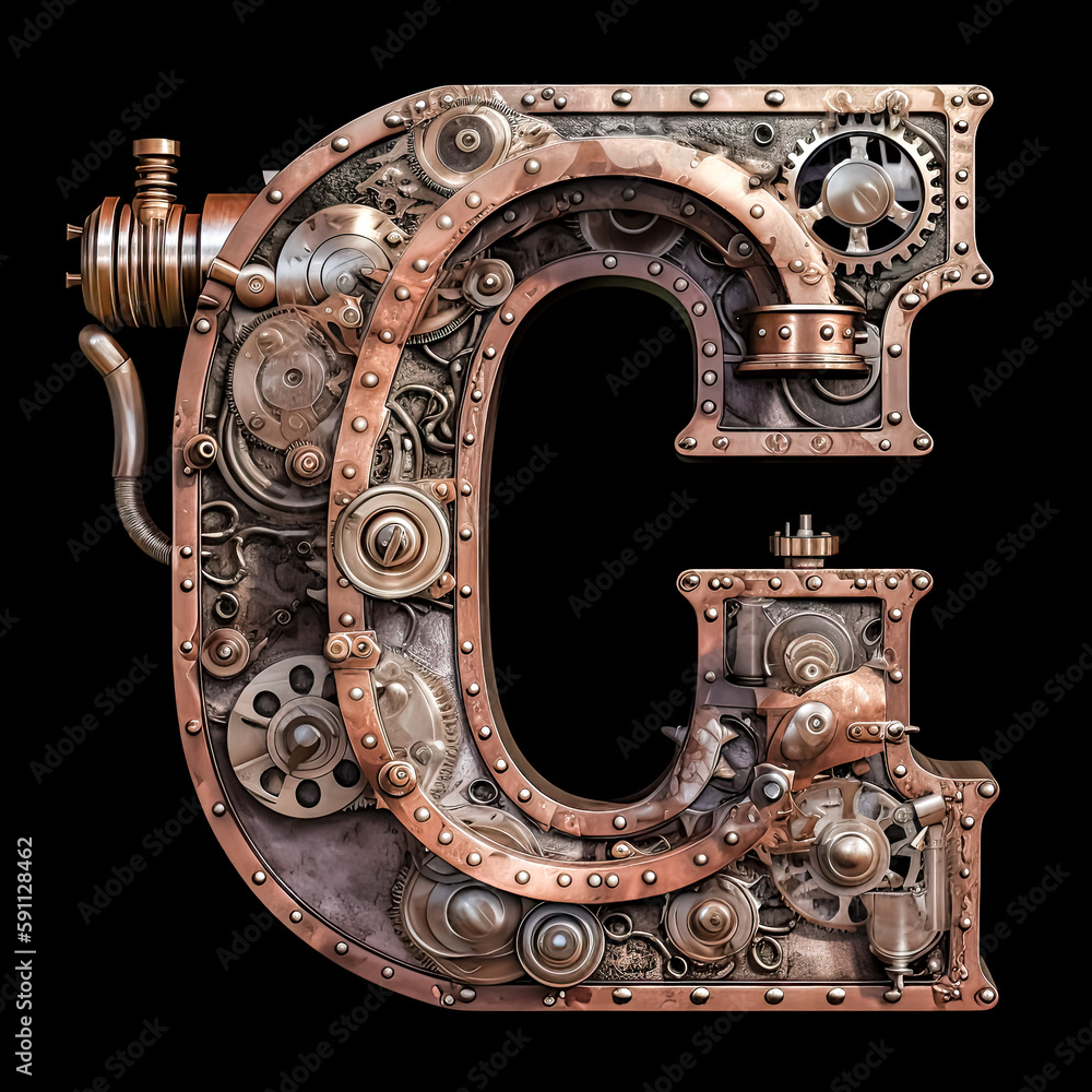 Aufkleber an image of a letter c in a steampunk style was created - generative ai.