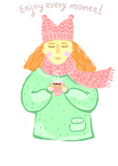 Girl and warm tea