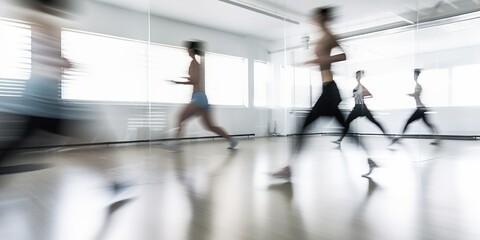 Obraz premium Motion blur of women exercising in fitness studio, created with Generative AI technology
