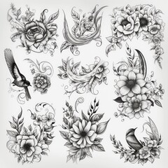 Monochrome floral motifs generative ai