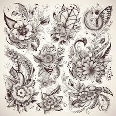 Monochrome floral motifs generative ai