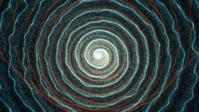 Multicolored and multilevel hypnotizing spiral particles - particles in spiraling motion in fluid space