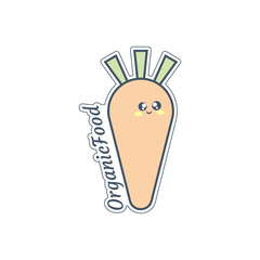 Sticker with cute cartoon Orange Carrot with funny kawaii face on a white background 