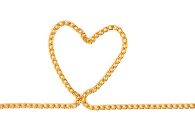 Heart from a golden metal chain on a white background
