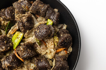 Stir-fried white sundae on white background