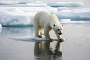Obraz na płótnie Canvas Polar Bear on ice, global warming concept