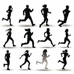 silhouette of runner white background, sport