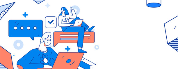 Business people working in flat vector concept operation hand drawn illustration
