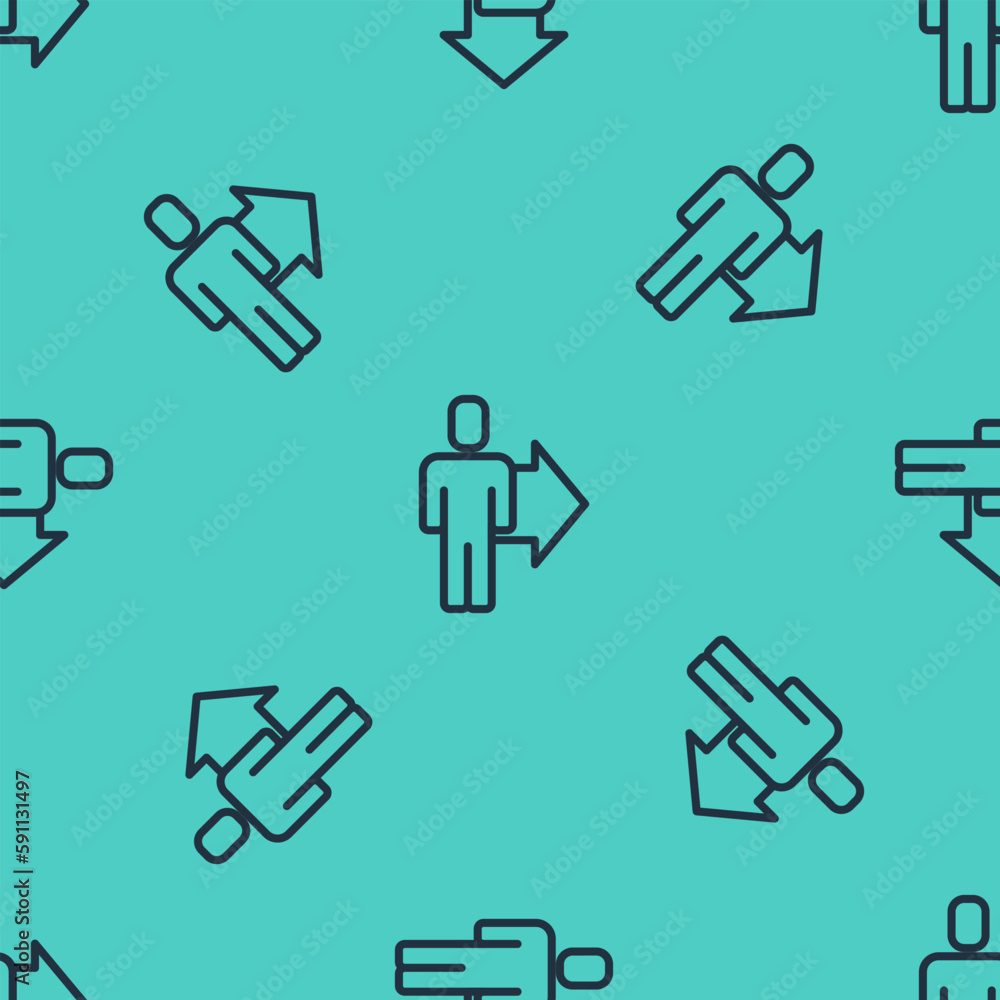 Poster black line leader of a team of executives icon isolated seamless pattern on green background. vector