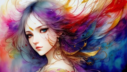 Portrait of a beautiful girl with fantasy make-up and hairstyle generative AI