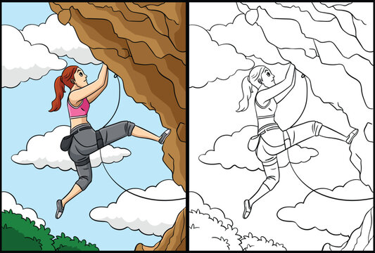 Rock Climber Coloring Page Colored Illustration