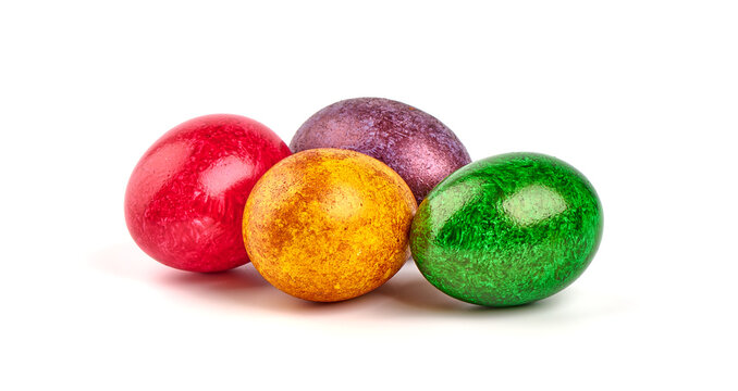 Colorful easter eggs, isolated on white background. Copy space.