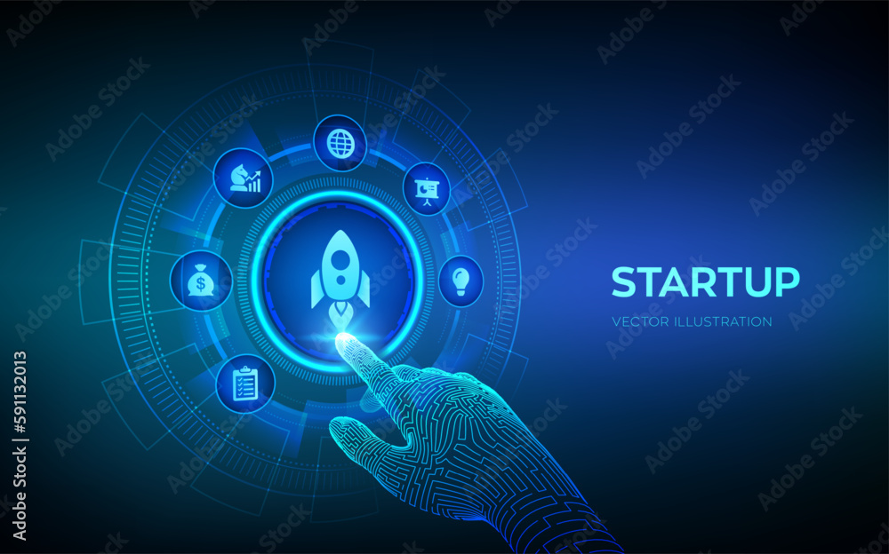 Poster startup. business start up. idea through planning and strategy. venture investment business and deve