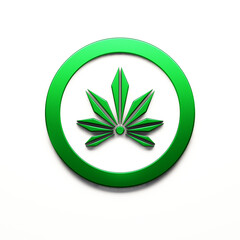 Cannabis plant in green leaves in halves circle icon isolated on white background. 3D Render illustration