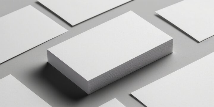 White blank business cards lie on a white clean table, mockup