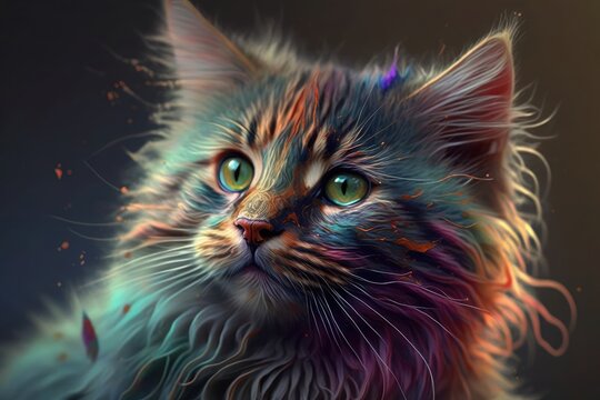 Generative AI, Generativ, KI, Katze, Bunte Katze, Erstaunter Blick, Erstaunte Katze, Verwirrte Katze,  süße Katze, Chromatische Katze, 