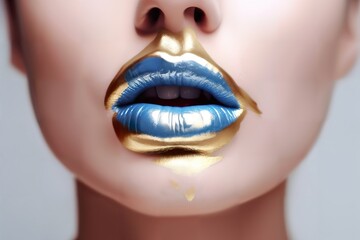 close-up of golden, glitter makeup on lips