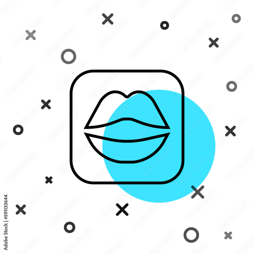Poster black line smiling lips icon isolated on white background. smile symbol. random dynamic shapes. vect