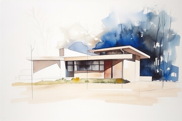 A watercolor painting of a house in the woods - Generative AI