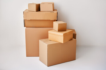 Heap of cardboard boxes on white backround