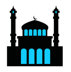 The black single silhouettes of Islamic Ramadan cityscapes background