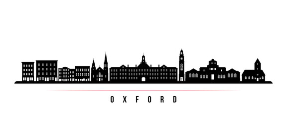 Oxford, Ohio skyline horizontal banner. Black and white silhouette of Oxford, Ohio. Vector template for your design.