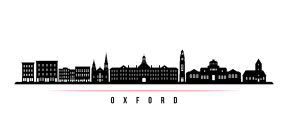 Obraz premium Oxford, Ohio skyline horizontal banner. Black and white silhouette of Oxford, Ohio. Vector template for your design.