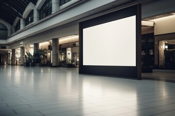 A large blank billboard at an indoor mall. Generative AI.
