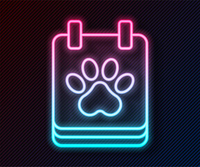 Glowing neon line Calendar grooming icon isolated on black background. Event reminder symbol. Vector