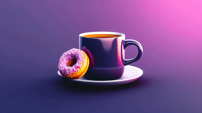 Creative Illustration With Cup Of Coffee And Donut, Generative AI.