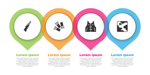 Set Hunting gun, Cartridges, jacket and Africa safari map. Business infographic template. Vector