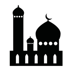 The black single silhouettes of Islamic Ramadan cityscapes background