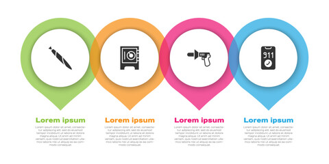 Set Marijuana joint, Safe, Police megaphone and Telephone call 911. Business infographic template. Vector
