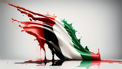Palestine Country Flag Colors of Liquid Oil Paint Splashing and Exploding on White Backdrop AI Generative