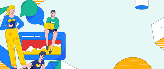 Obraz premium Business people working in flat vector concept operation hand drawn illustration 