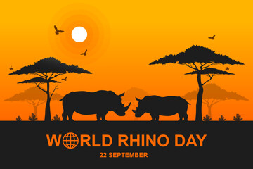 Fototapeta na wymiar World rhino day, Wild animals and Nature silhouette, Grassland safari, Environmental conservation, National park, Sustainable of Ecology concept, Think green nature, Save the planet and the wildlife.