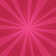 Pop art comic background lightning blast halftone dots and rays. Cartoon Vector Illustration on viva magenta. Vintage duotone texture. Superhero wow banner. 