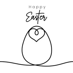 Easter holiday eggs with heart drawn by one line. Happy Easter concept. Greeting banner design. Modern art. Vector illustration in minimal style.