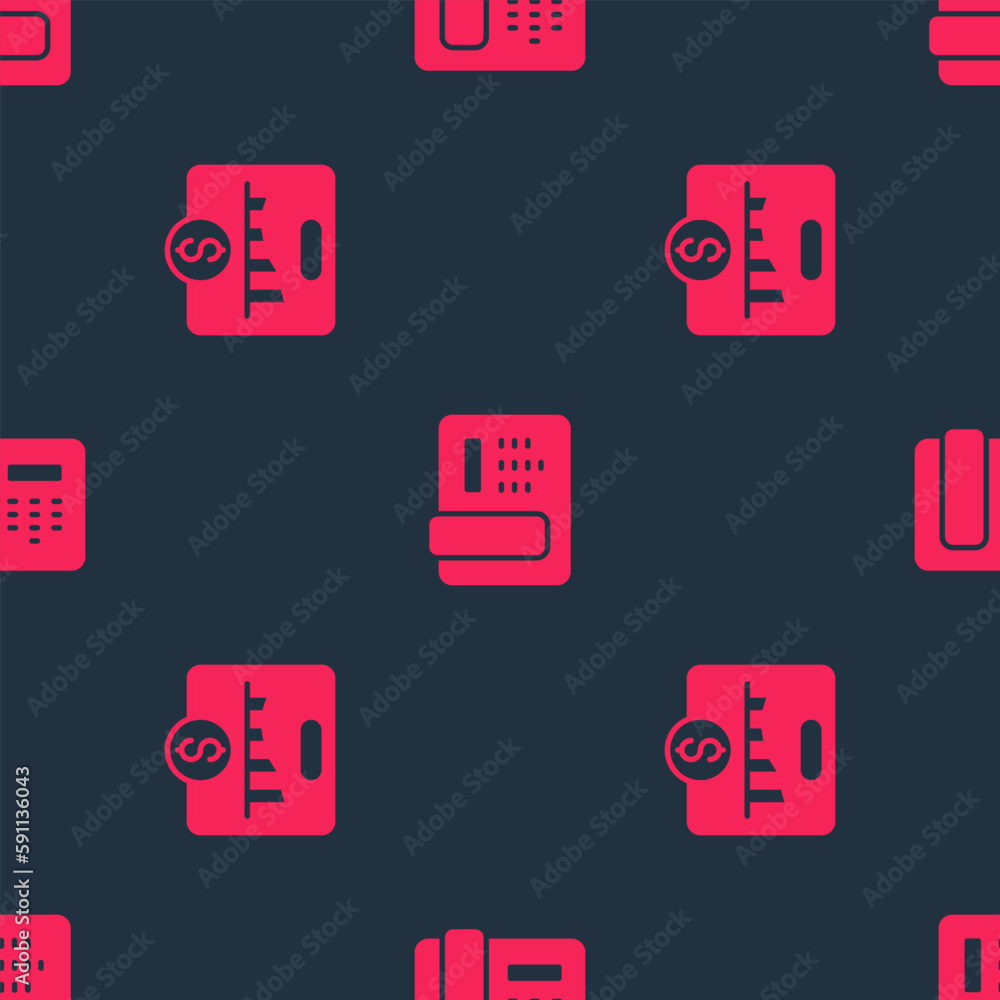 Poster set key performance indicator and telephone 24 hours support on seamless pattern. vector