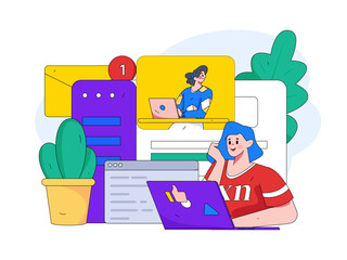 Business people working in flat vector concept operation hand drawn illustration
