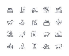 Farm icons outline set