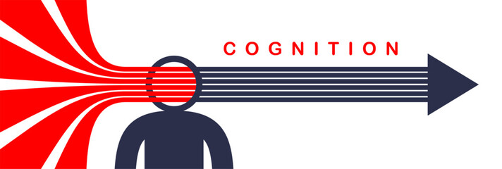 Cognition, emotional awareness, data facts systematization concept vector, man with lines though his head systematizing and goes straight. - obrazy, fototapety, plakaty