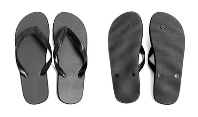 Black Flip-Flops Isolated on White Background