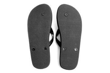 Black Flip Flops Isolated on White Background, Sole View