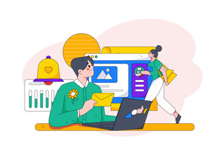 Business people working in flat vector concept operation hand drawn illustration
