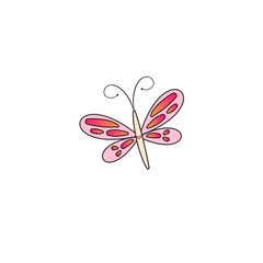 illustrated happy cartoon character pink dragonfly with smiling face isolated on a transparent background