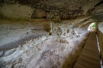 Spring travel view at Aladhza cave monastery complex ancient sanctuary near Varna, Bulgaria