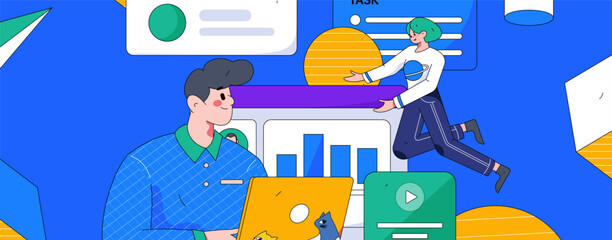 Business people working in flat vector concept operation hand drawn illustration
