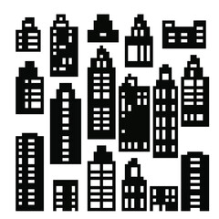 Flat Black Cityscape Silhouette city buildings set